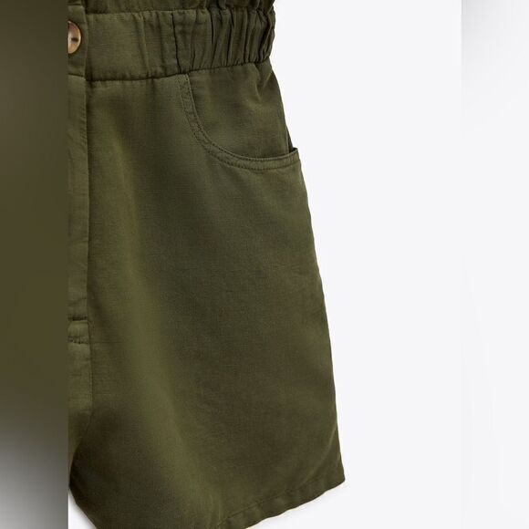 Zara Linen Blend Khaki Jumpsuit New - Picture 3 of 10